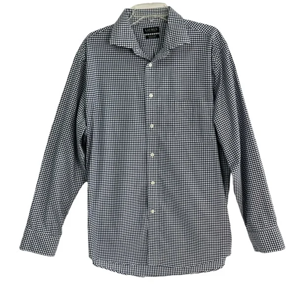 Lauren Ralph Lauren Mens Long Sleeve Regular Fit Navy White Checkered Shirt XL - Picture 5 of 6